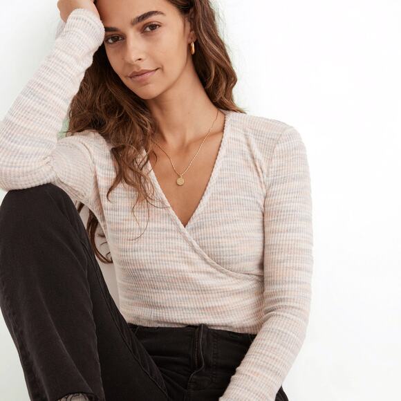 Madewell Cream Long Sleeve Wrap Top - Picture 1 of 6